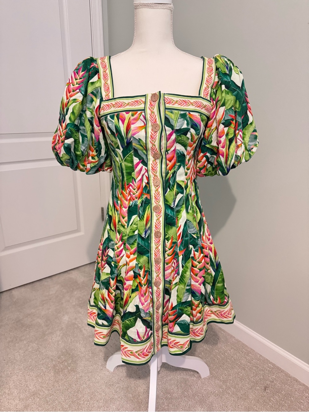 NWT Farm Rio Heli Leaves Pearl Mini Dress XS